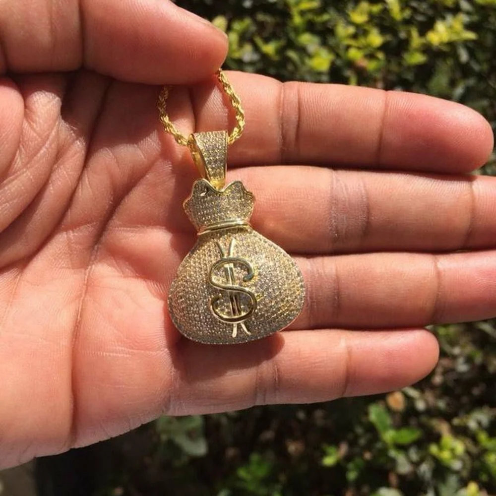 Iced Out Money Bag Gold - Solid 925 Sterling Silver